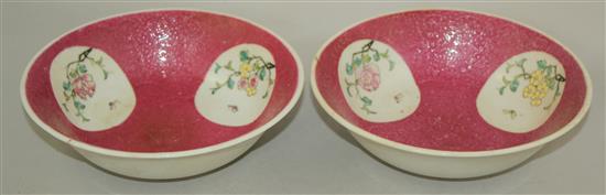 A pair of Chinese ruby ground bowls, Republic period, 18.5cm